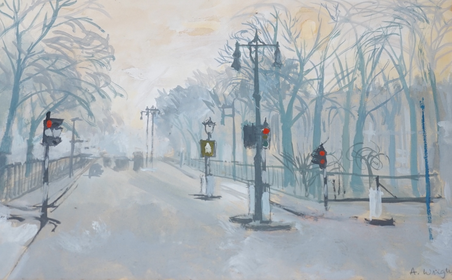 A. Wright, watercolour and gouache, 'Eaton Square, Belgravia', signed, 21 x 34cm. Condition - poor